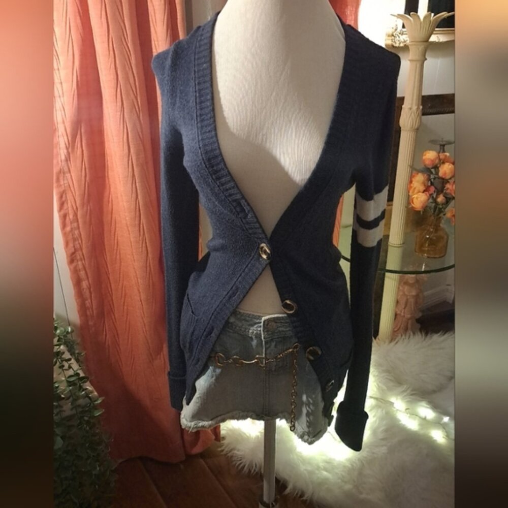 New Era Teen. Navy Blue Women's Varsity Cardigan Sweater. Size Medium